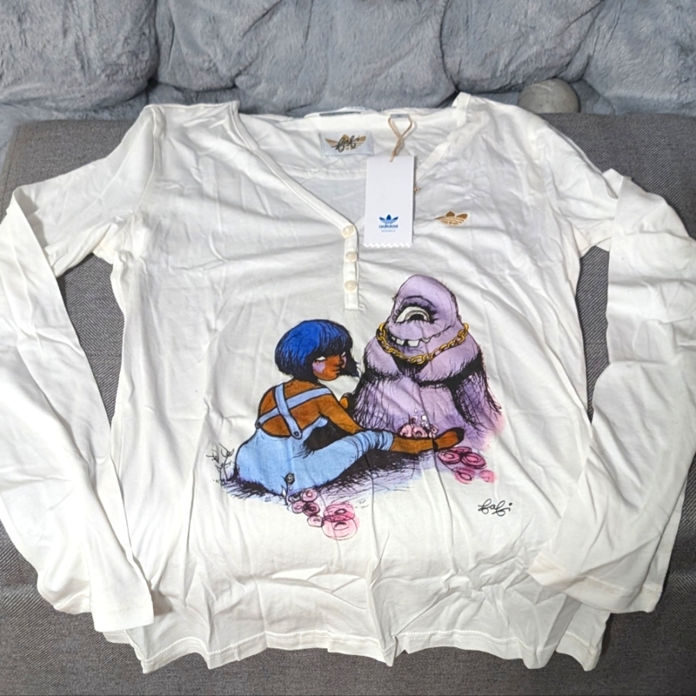 Adidas X FAFI Rare White 3 Button Shirt Womens Size Medium UK 12 NWT New